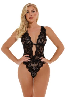 Strappy Back Lace Teddy With Cut Outs 26 Strappy Back Lace Teddy With Cut Outs -3 Wish Sexy Shop w4070 black front 2