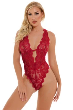 Strappy Back Lace Teddy With Cut Outs 32 Strappy Back Lace Teddy With Cut Outs -3 Wish Sexy Shop w4070 red front 2