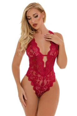Strappy Back Lace Teddy With Cut Outs 29 Strappy Back Lace Teddy With Cut Outs -3 Wish Sexy Shop w4070 red front 3