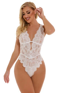 Strappy Back Lace Teddy With Cut Outs 23 Strappy Back Lace Teddy With Cut Outs -3 Wish Sexy Shop w4070 white front 3