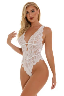 Strappy Back Lace Teddy With Cut Outs 24 Strappy Back Lace Teddy With Cut Outs -3 Wish Sexy Shop w4070 white front 4