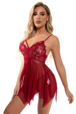 Mesh And Lace Flutter Babydoll -3 Wish Sexy Shop w4073 red front 4