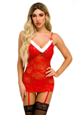 Santa's Favorite Lace Chemise -3 Wish Sexy Shop w6053 red front 4