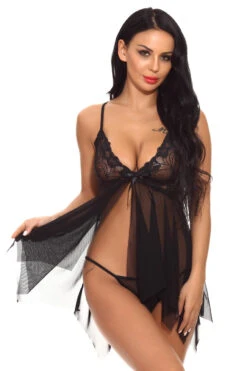 Mesh Handkerchief Babydoll -3 Wish Sexy Shop w964 black front 2