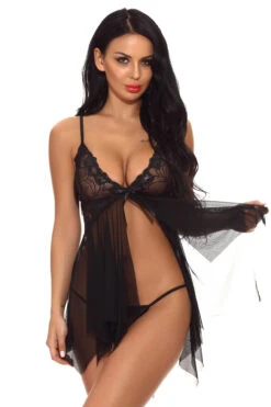 Mesh Handkerchief Babydoll -3 Wish Sexy Shop w964 black front 3