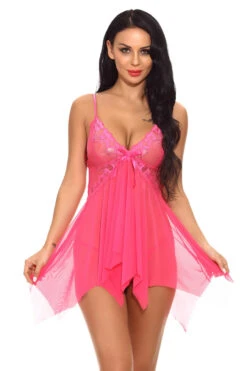 Mesh Handkerchief Babydoll -3 Wish Sexy Shop w964 rose pink front 1