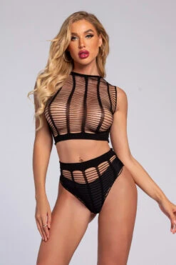 Slashed Crop Top Set -3 Wish Sexy Shop wl03 black front 1