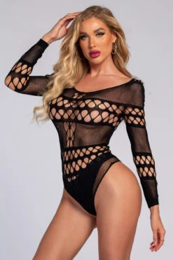 Long Sleeve Pothole Teddy 7 Long Sleeve Pothole Teddy -3 Wish Sexy Shop wl06 black front 2