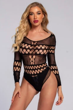 Long Sleeve Pothole Teddy 8 Long Sleeve Pothole Teddy -3 Wish Sexy Shop wl06 black front 3